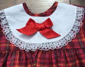 Vintahe 1980s Baby Girls Red Checked Dress Age 24 Months. Made in Britain