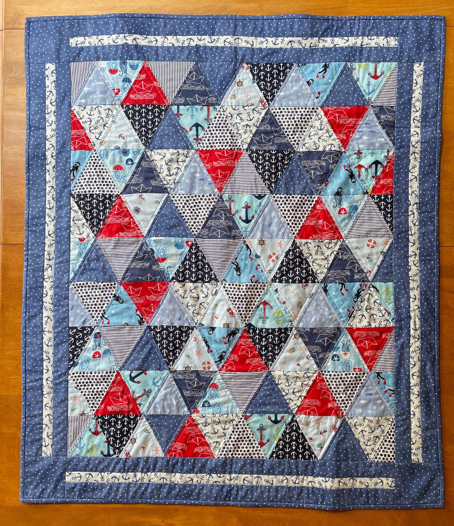 Ocean sailing nautical themed baby quilt in triangle pattern Etsy