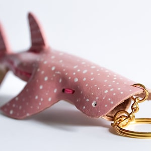 Pink Whale Shark Keychain- Handmade Leather Gift Ocean Sea Marine Animal Key Ring