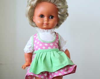 Vintage 70's Gotz Puppe German Gotz Doll, Muñeca de niña coleccionable, cabello rubio corto, ojos marrones dormidos, 10 pulgadas