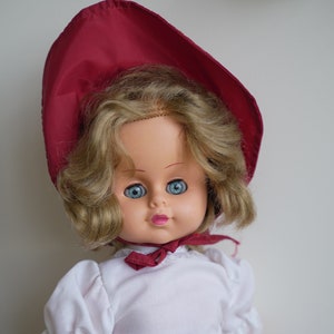 Vintage Red Riding Hood Doll Original Outfit. Antique Plastic Red Riding Hood Doll. 17 inch