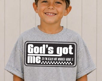Jesus Kids Boy Shirt God's Got Me DTF TRANSFER Ready To Press | Direct To Film | Cold Peel Transfer 10063