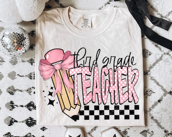 Transferencia DTF para maestros de tercer grado / Lista para imprimir / Directo a película / Transferencia de despegado en frío 8075