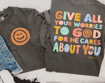 Give All Your Worries To God DTF TRANSFER Pocket Included Direct To Film Ready To Press Cold Peel 2829