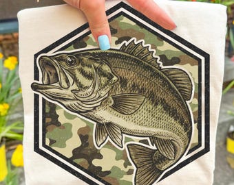 Camo Bass Fish Hunting DTF TRANSFER | Ready To Press | Direct To Film | Cold Peel Transfer 9977