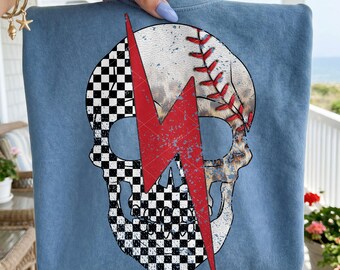 Baseball DTF TRANSFER Checkered Baseball Skull Direct To Film Ready To Press 4996