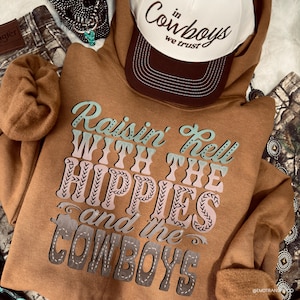 Western DTF Raisin' Hell With The Hippies And The Cowboys DTF TRANSFER | Ready To Press | Direct To Film | Cold Peel Transfer 1472 afbeelding 1
