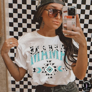 Mama Turquoise Cow print  DTF TRANSFER | Ready To Press | Direct To Film | Cold Peel Transfer 7881