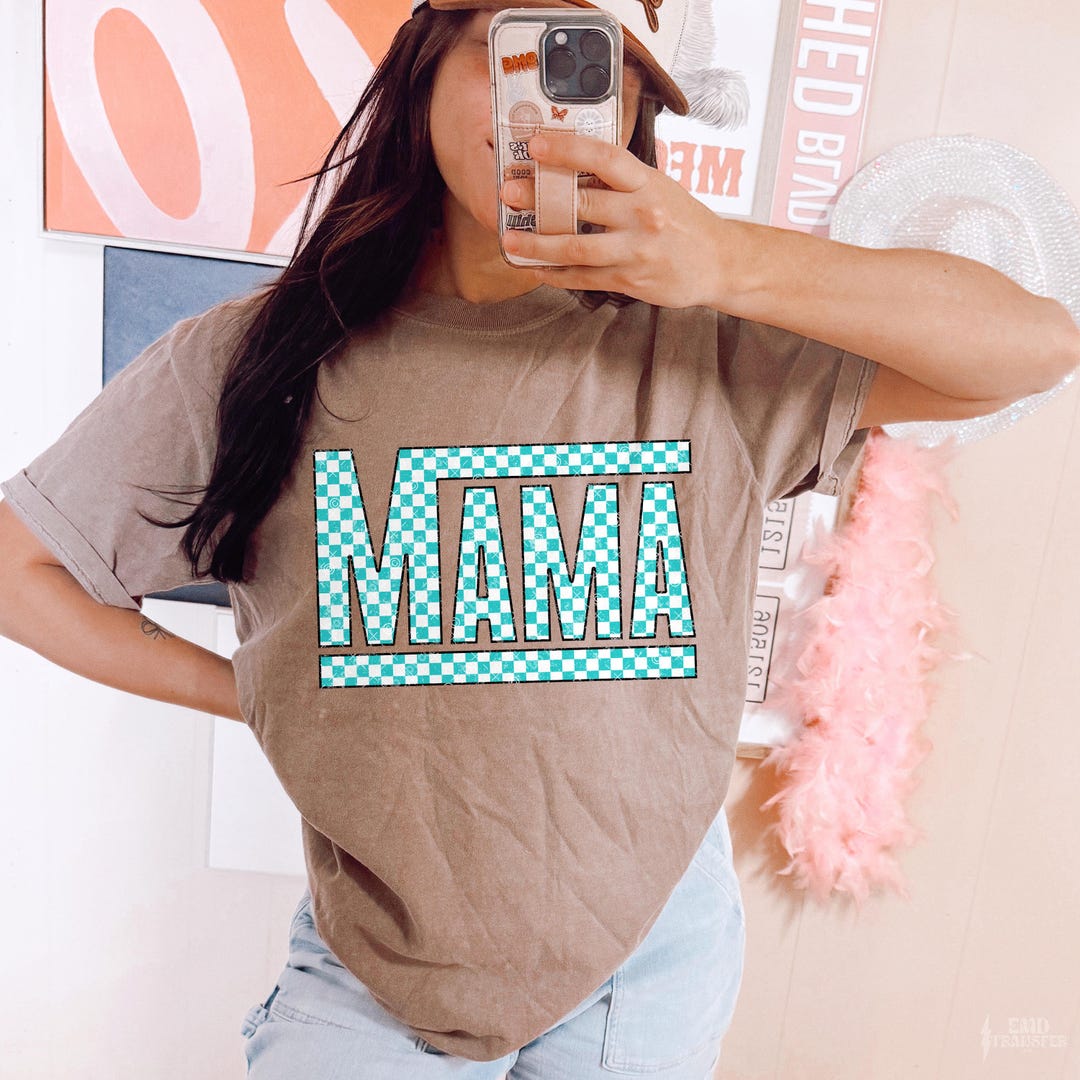 Mama Checkered Teal DTF TRANSFER | Ready to Press | Direct to Film ...