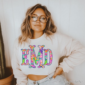 Custom Name Monogram DTF TRANSFER | Floral DTF Ready to Press | Direct to Film | Cold Peel Transfer 8025