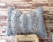 Gray Moroccan Wedding Cushions, handira cover pillows, Moroccan Pillow, Moroccan Wedding Blanket Cushion, Kilim cushion,