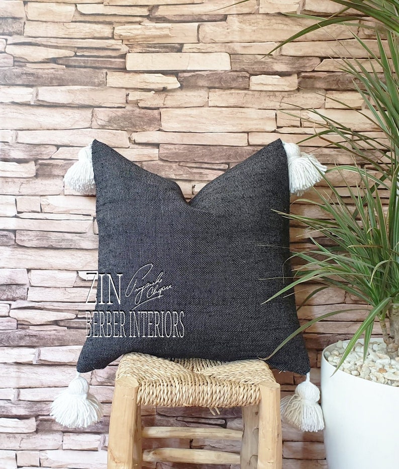 Set of 2 Moroccan pompom Pillows adorned with oversized pompoms on top and bottom fringe,bedcover pom pom blanket