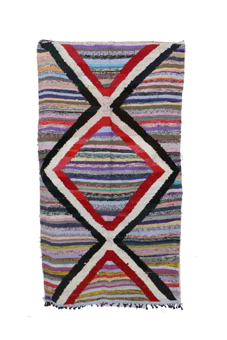 3x7 Kilim Boucherouite Boho Recycled Eco Carpet Colorful Kilim Rug Marrokanishe Teppiche Tapis Kilim Marocain Neuf Ethnic Chic Style Design