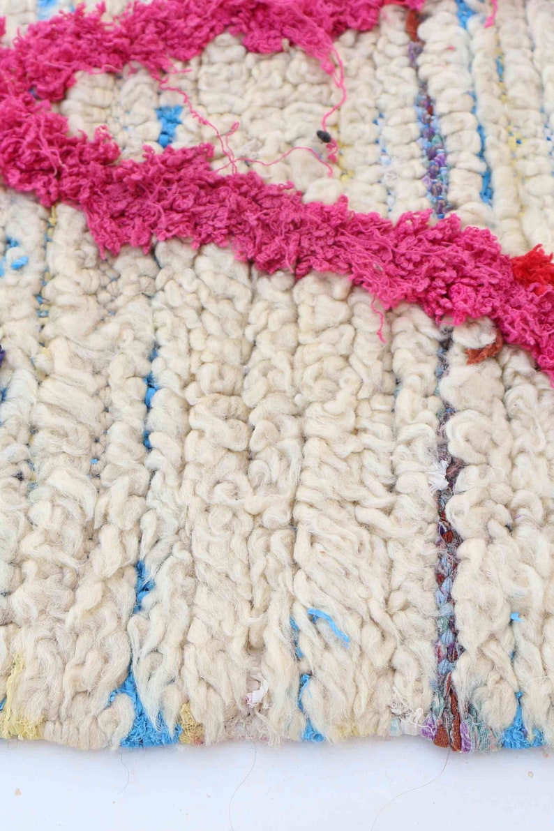 3x5 feet Vintage Azilal Rugs Beige Pink Blue Tribal Geometric Small moroccan handwoven rug Mixed Wool /& Cotton