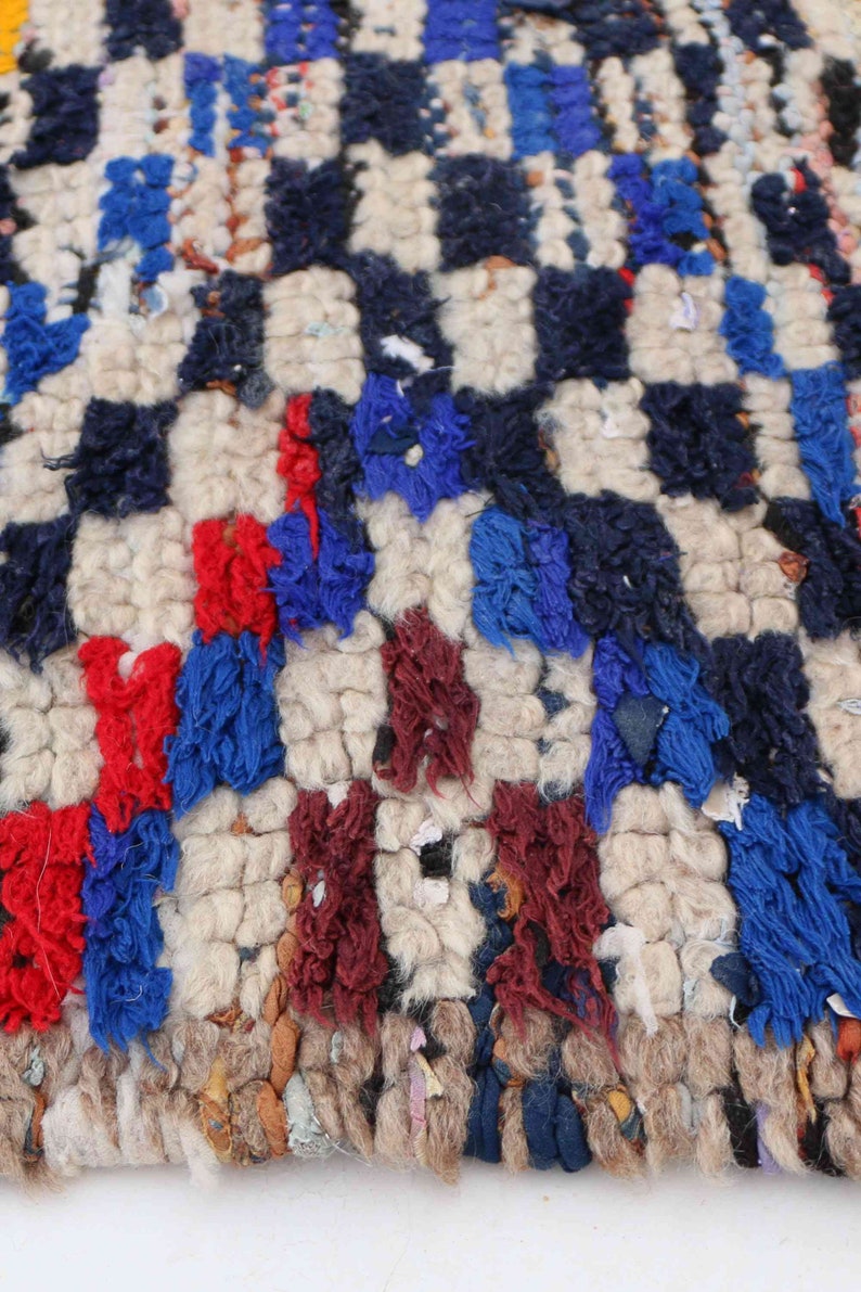 3x5 feet Vintage Azilal Rugs Beige Pink Blue Tribal Geometric Small moroccan handwoven rug Mixed Wool /& Cotton