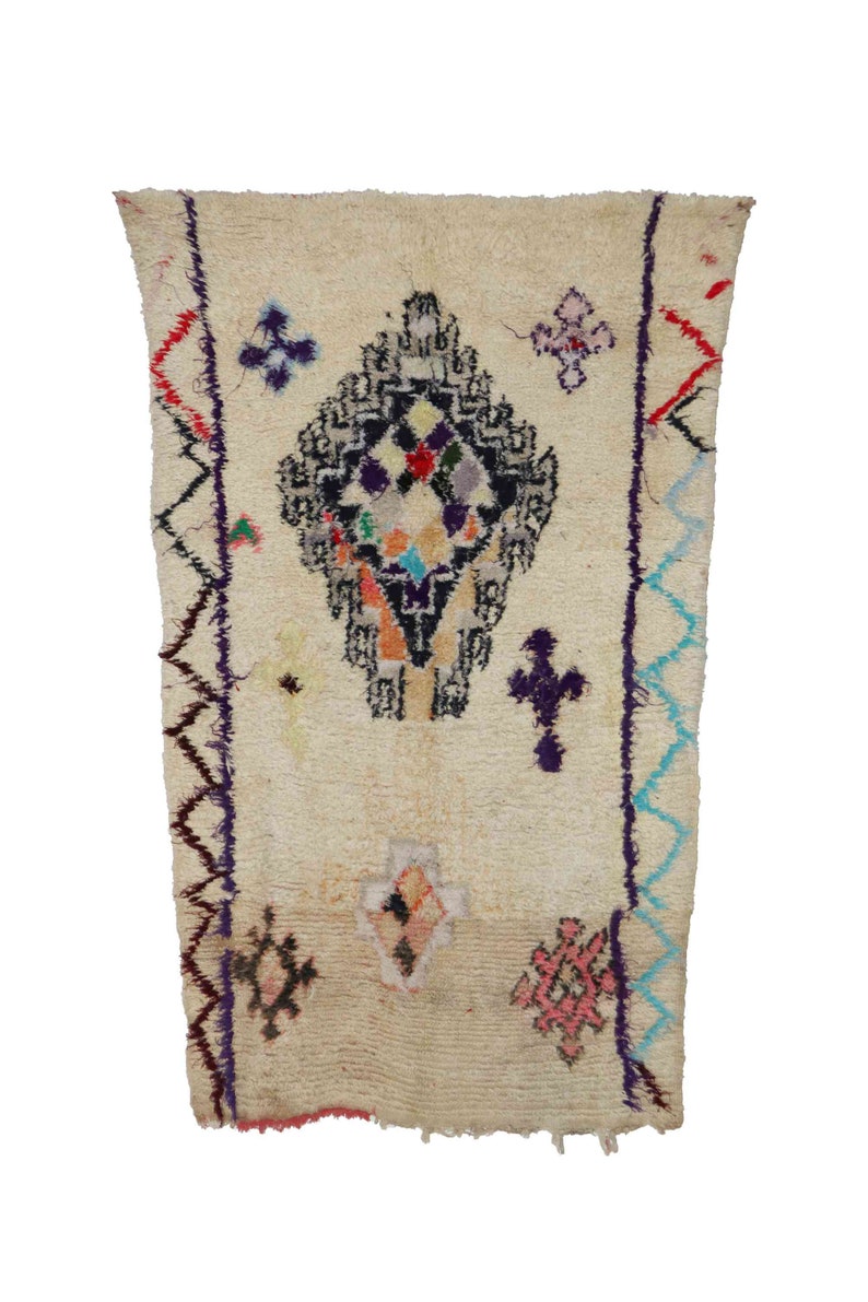 5x8 feet Vintage Azilal Rugs Beige Purple Red Bohemian Eclectic Abstract Medium vintage berber carpet Mixed Wool /& Cotton