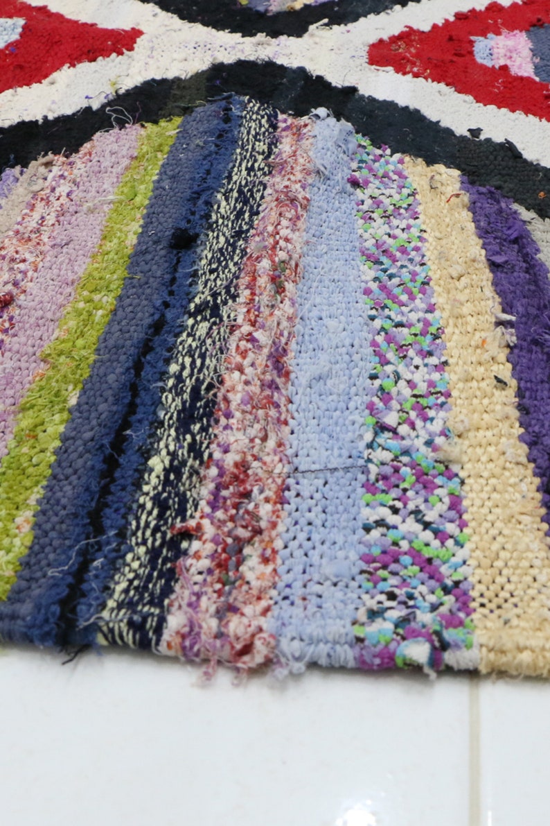 3x7 Kilim Boucherouite Boho Recycled Eco Carpet Colorful Kilim Rug Marrokanishe Teppiche Tapis Kilim Marocain Neuf Ethnic Chic Style Design