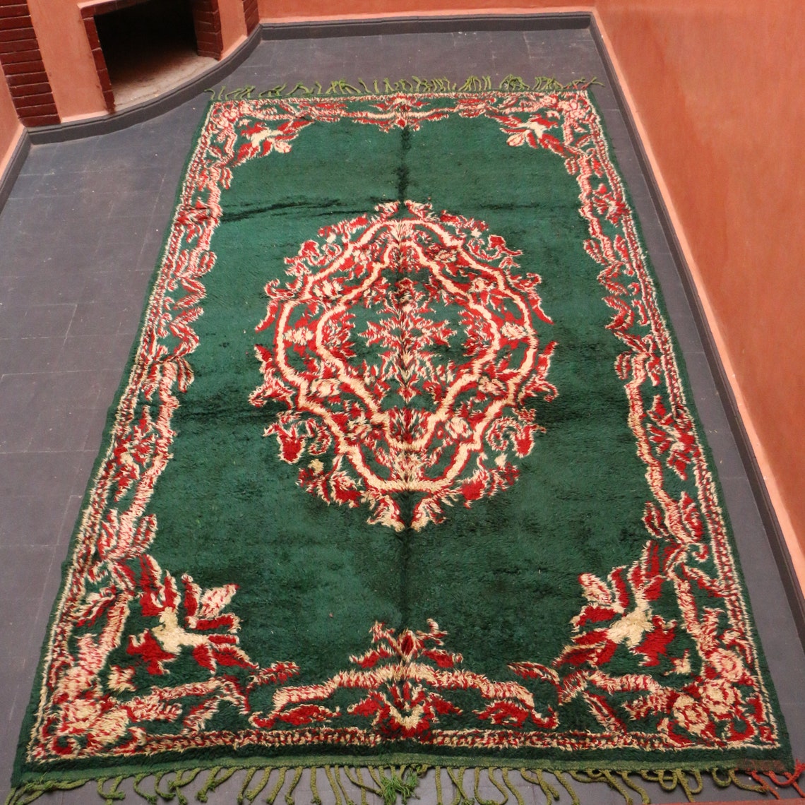 Moroccan Green Rug Authentic Vintage rug 7x12 ft Oriental Etsy