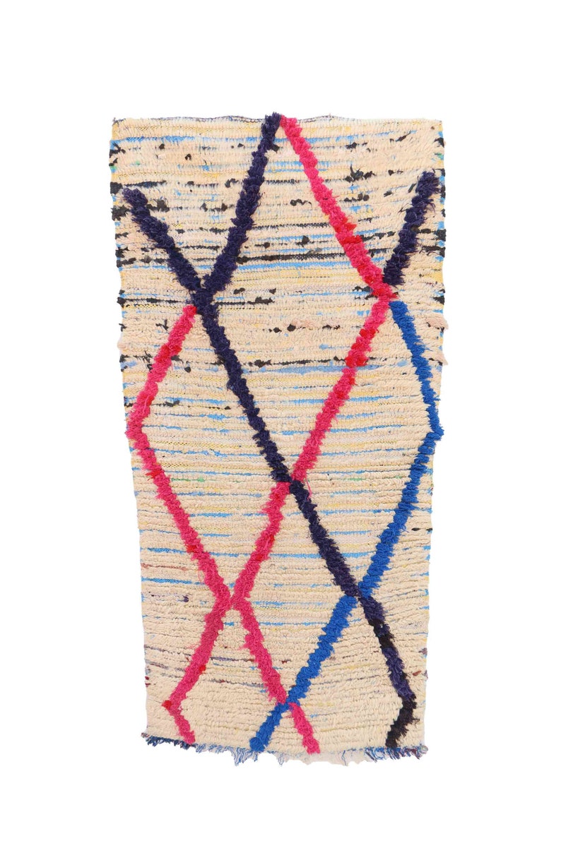 3x5 feet Vintage Azilal Rugs Beige Pink Blue Tribal Geometric Small moroccan handwoven rug Mixed Wool /& Cotton
