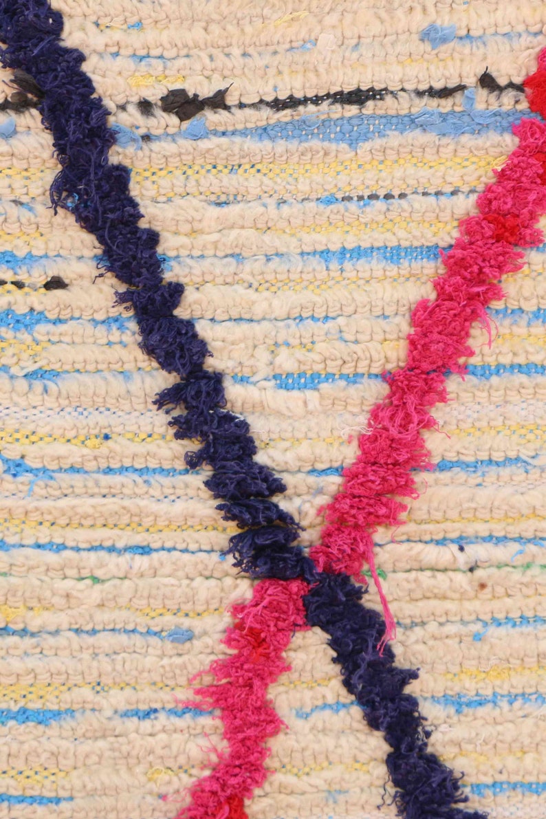 3x5 feet Vintage Azilal Rugs Beige Pink Blue Tribal Geometric Small moroccan handwoven rug Mixed Wool /& Cotton