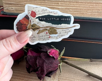 Run Little Mouse BookTok Sticker - Rose and Handwritten Note Design