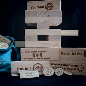 Fun Gambling Game -Party Game for Friends & Family - Perfect Gift for any Occasion - The Money Tower Stacking Block Game