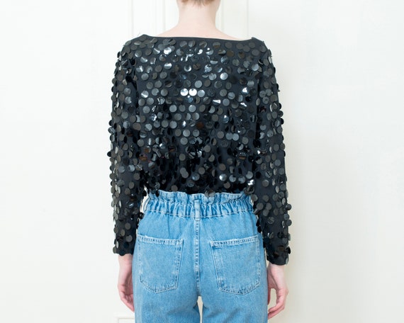 80s black sequin evening blouse | oversized spark… - image 6