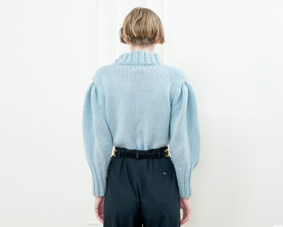 80s metallic blue puff sleeve sweater | light blu… - image 4