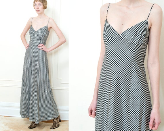 90s satin gingham black and white floor length gow