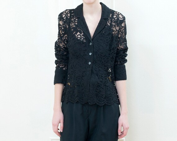90s black lace button down shirt | black minimalis