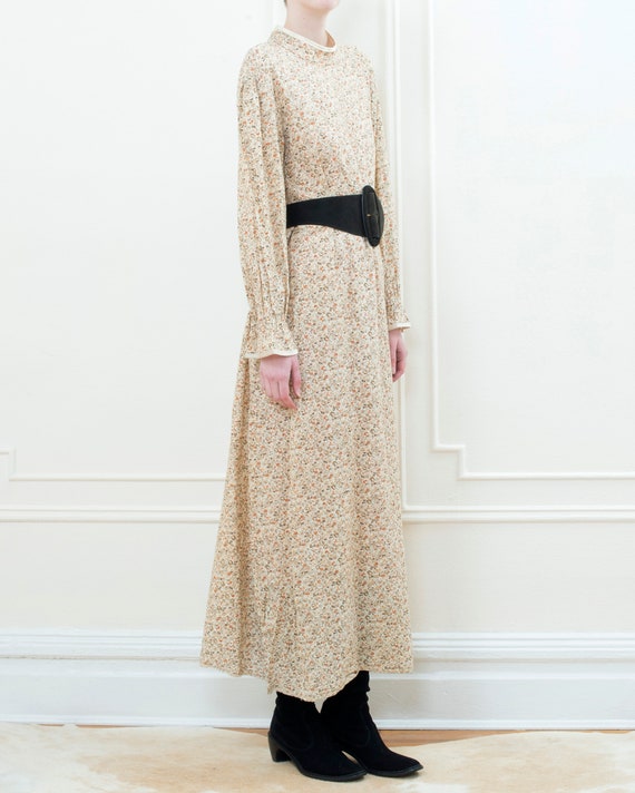 70s beige floral puff sleeve peasant maxi dress |… - image 3