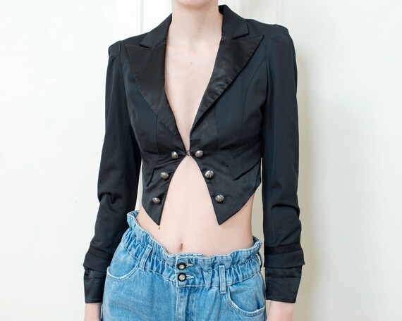 90s guess black lace up cropped blazer | xs black
