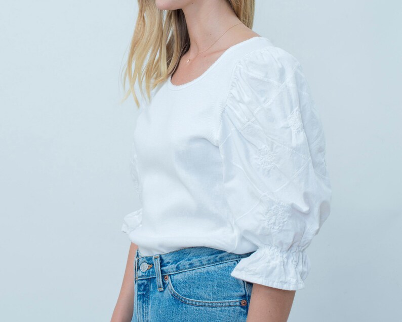 folk blouse shirt birkin romantic blouse crochet puffy puff pouf sleeves lace trachten dirndl blouse vintage white puff sleeve shirt
