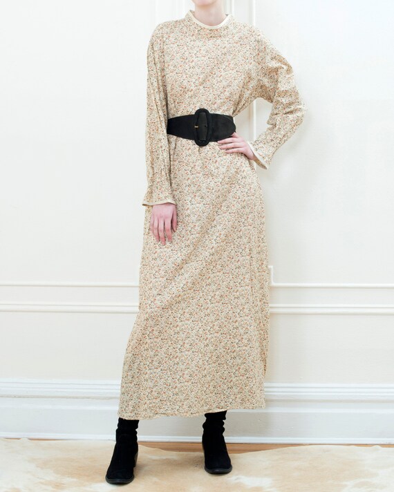 70s beige floral puff sleeve peasant maxi dress |… - image 6