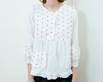 vintage white lolita ruffle blouse | embroidered cottage core ruffle trim shirt