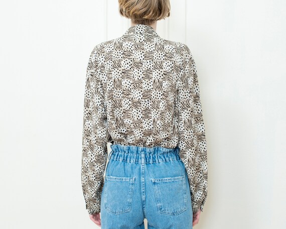 80s brown animal print blouse | oversized geometr… - image 5