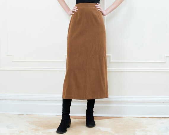 90s brown maxi skirt | 27 waist light brown high w