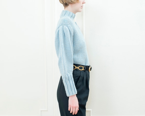 80s metallic blue puff sleeve sweater | light blu… - image 3