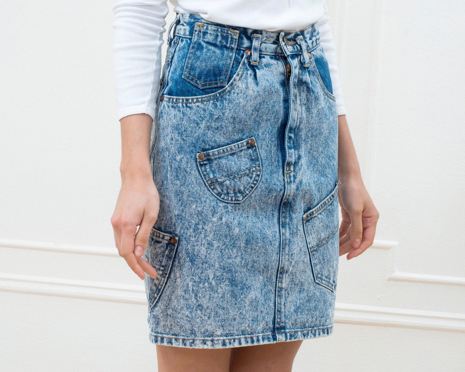 80s Acid Wash Blue Denim Mini Skirt 25 Waist Jean Skirt - Etsy