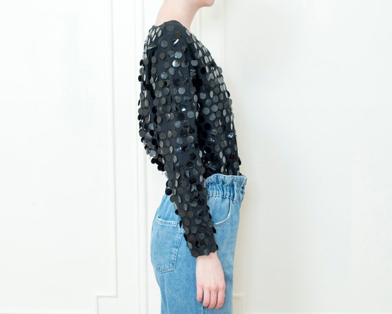 80s black sequin evening blouse | oversized spark… - image 5