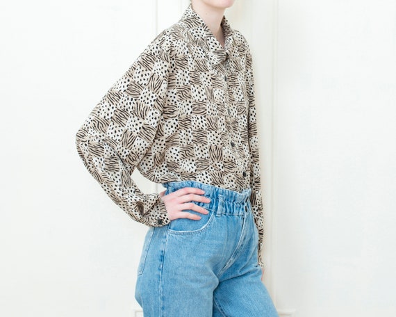 80s brown animal print blouse | oversized geometr… - image 3