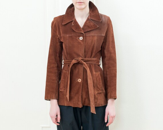 70s brown suede belted jacket | small capelle shor