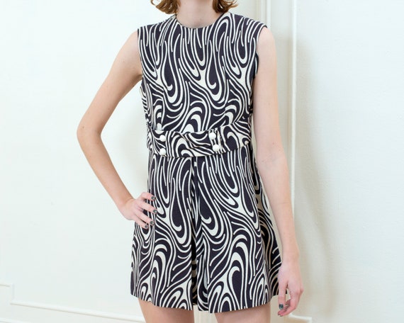 60s black printed mod mini dress | abstract print