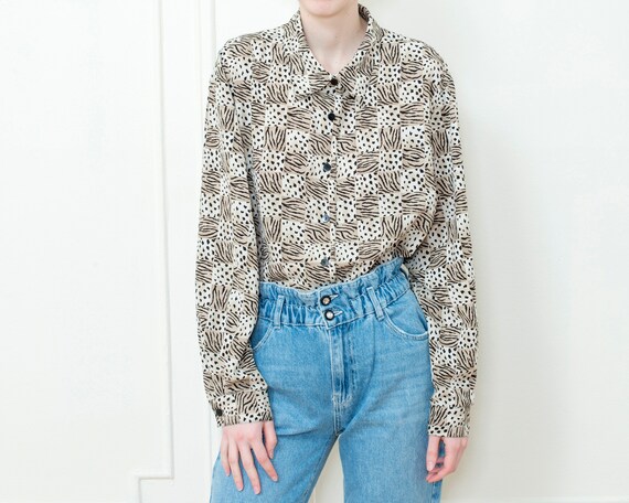 80s brown animal print blouse | oversized geometr… - image 2