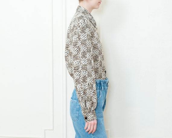 80s brown animal print blouse | oversized geometr… - image 4