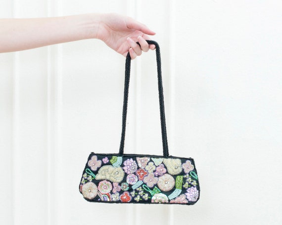 80s multicolor floral embroidered beaded evening b