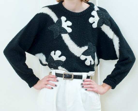 80s carducci graphic sweater | black and white gr… - image 1