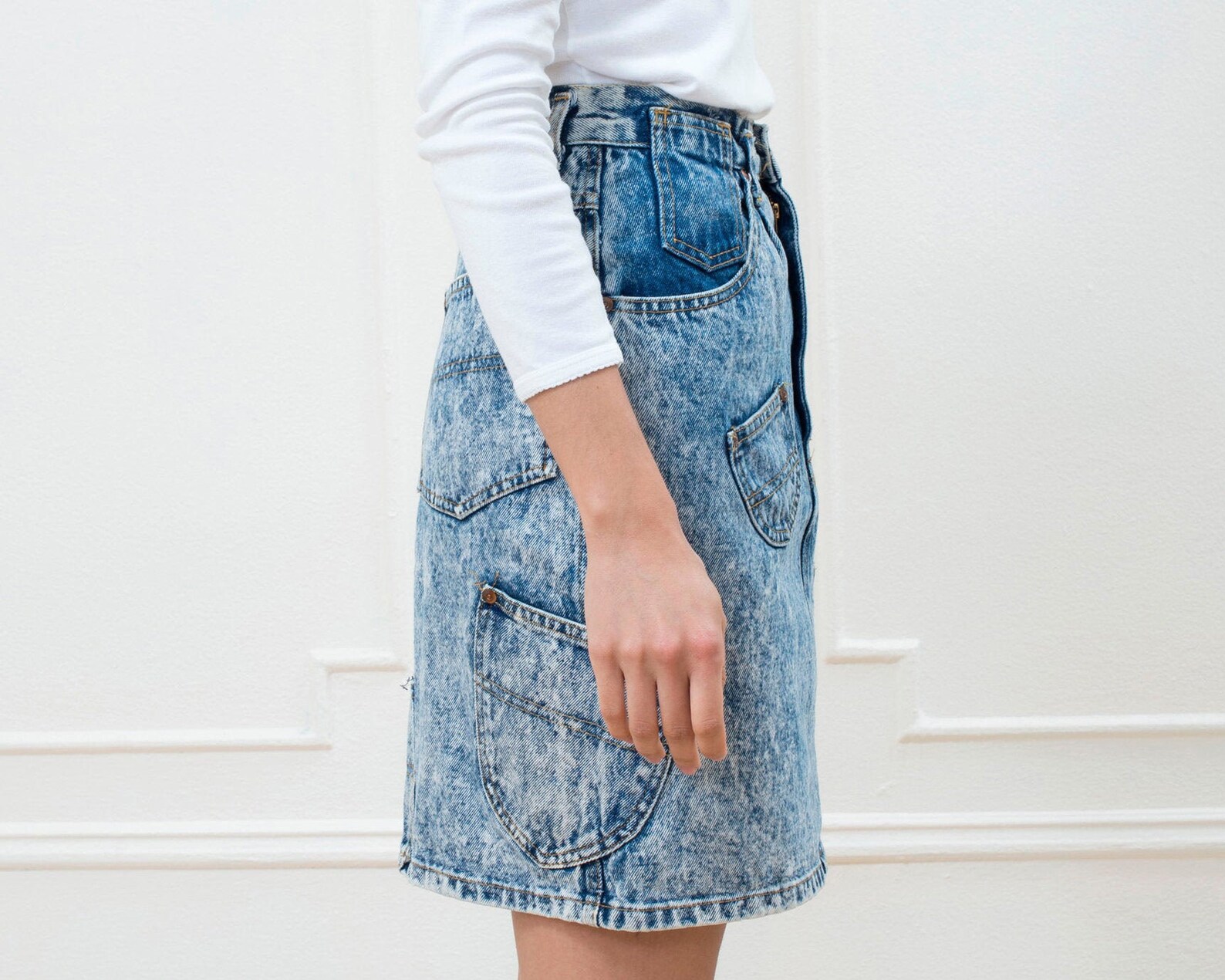 80s Acid Wash Blue Denim Mini Skirt 25 Waist Jean Skirt - Etsy