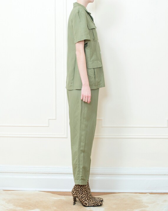 90s sage green safari pant suit | medium 2 piece … - image 5