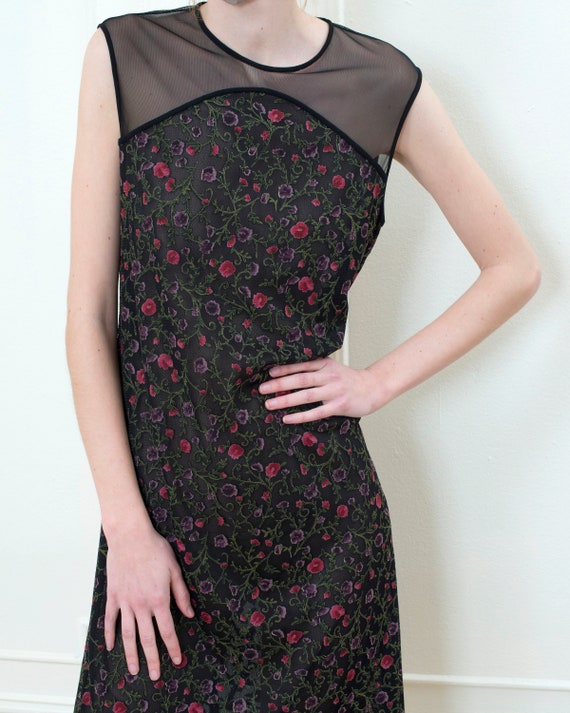 90s black mesh floral slip dress - image 2